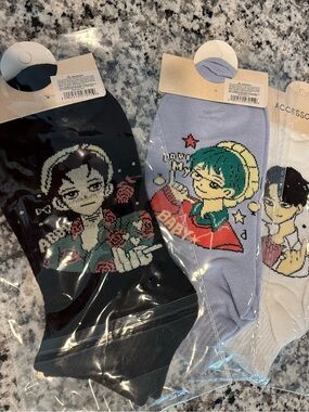 Cartoon Character Ankle Socks – Black, Lavender, White